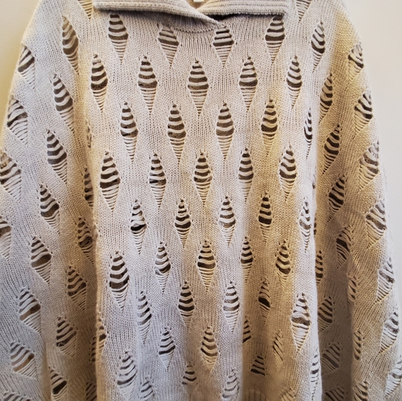 Kenar poncho with collar L/XL, beige color - Picture 6 of 11